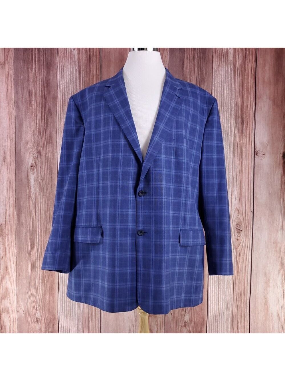 Oak Hill Mens 3XLT Blue Plaid Check Blazer Sport Coat Double Vented 2 Button